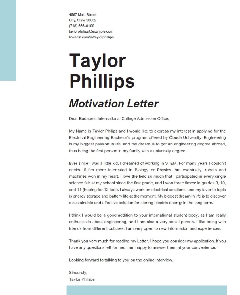 Motivation letter- uni admission